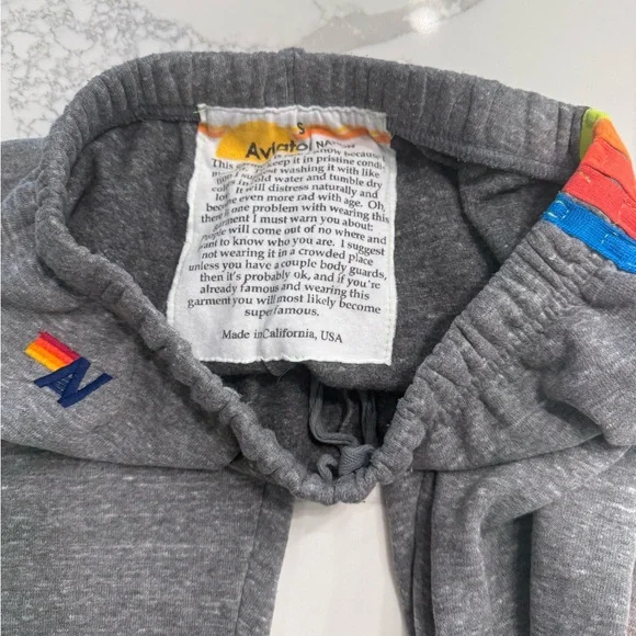 Aviator Nation Gray Track Pants with Rainbow Stripes - Picture 4 of 5